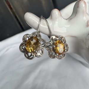 Vintage Citrine Flower Earrings 925SS